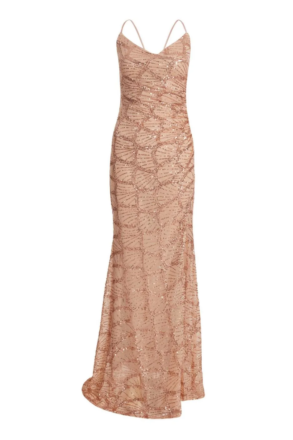 Quiz Rose Gold Sequin Fishtail Maxi Dress Outlet