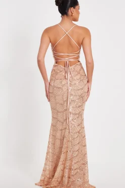 Quiz Rose Gold Sequin Fishtail Maxi Dress Outlet