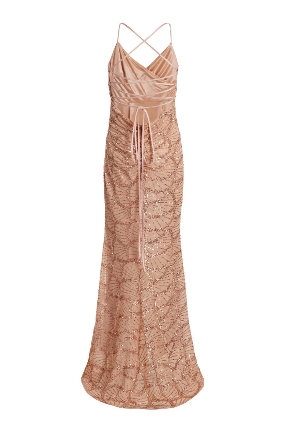 Quiz Rose Gold Sequin Fishtail Maxi Dress Outlet
