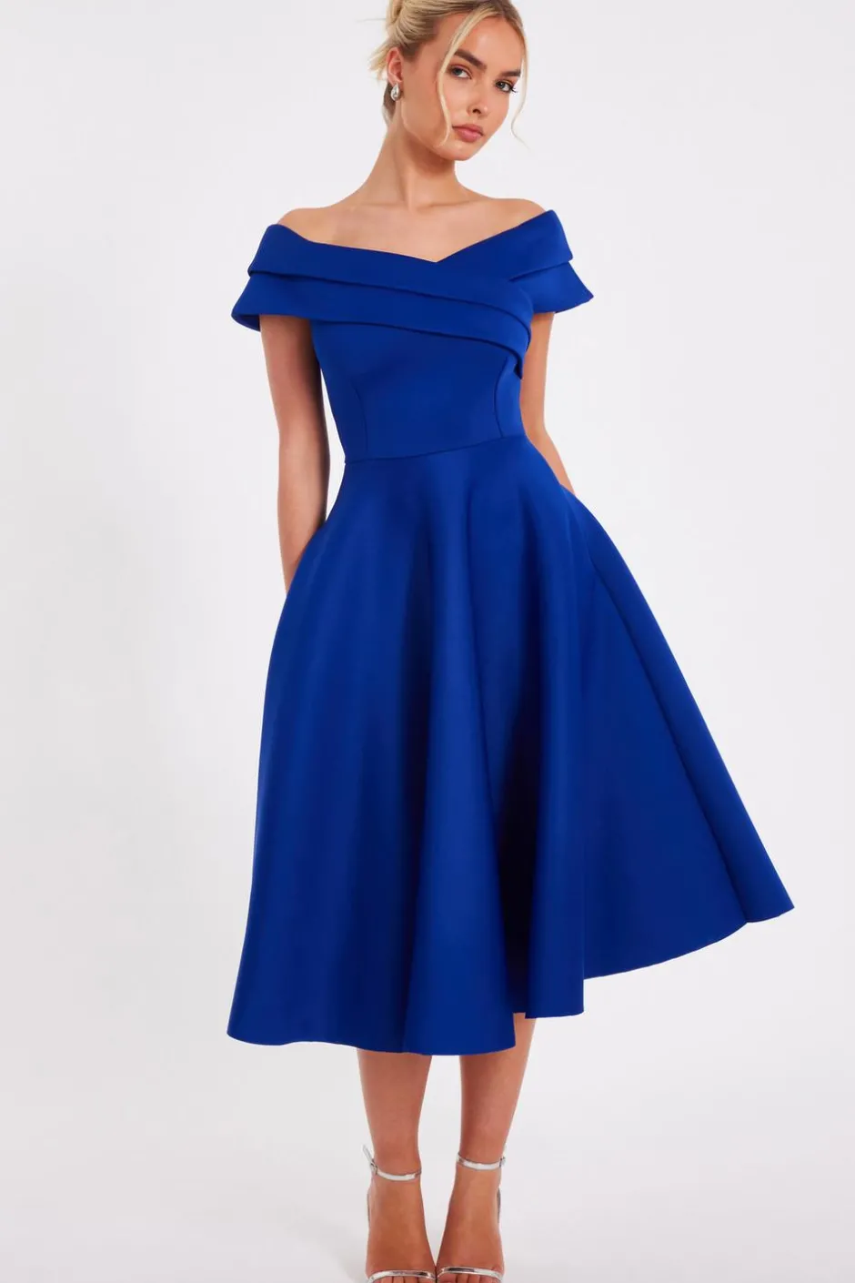 Quiz Bardot Midi Dress Royal Blue Discount