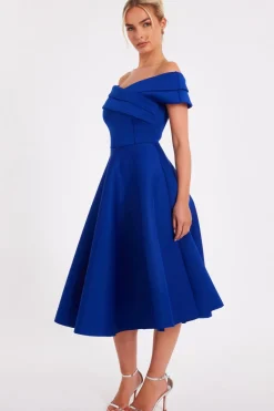 Quiz Bardot Midi Dress Royal Blue Discount