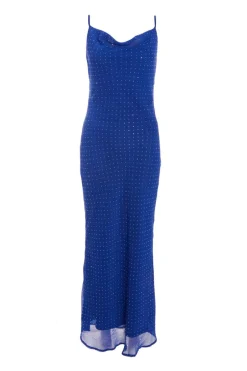 Quiz Royal Blue Diamante Maxi Dress Outlet