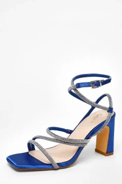 Quiz Diamante Strappy Block Heeled Sandals Royal Blue Online