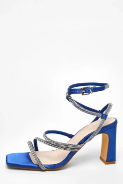 Quiz Diamante Strappy Block Heeled Sandals Royal Blue Online