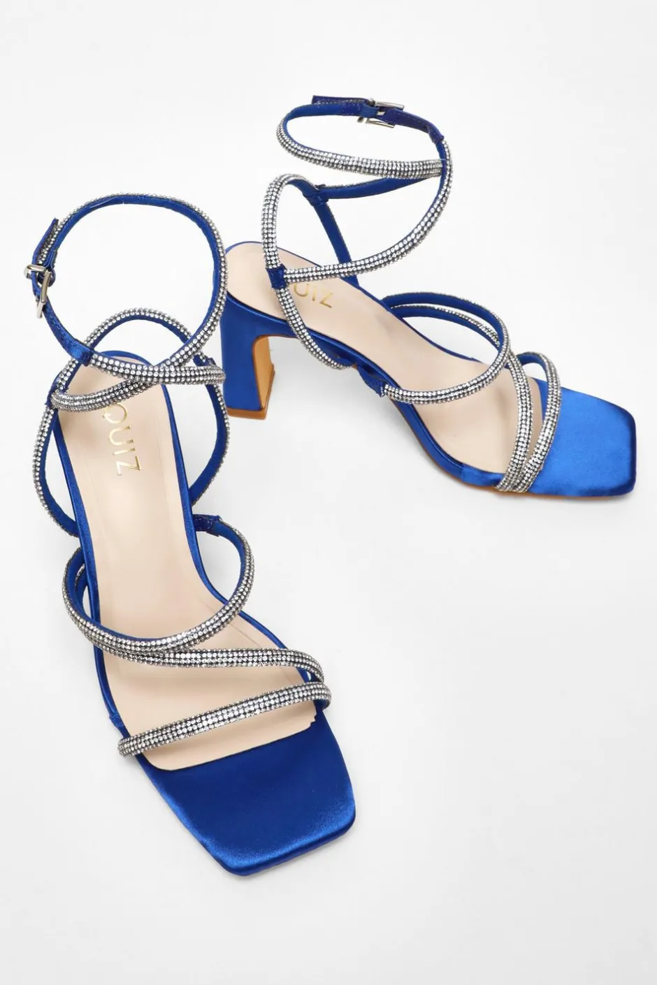 Quiz Diamante Strappy Block Heeled Sandals Royal Blue Online