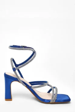 Quiz Diamante Strappy Block Heeled Sandals Royal Blue Online