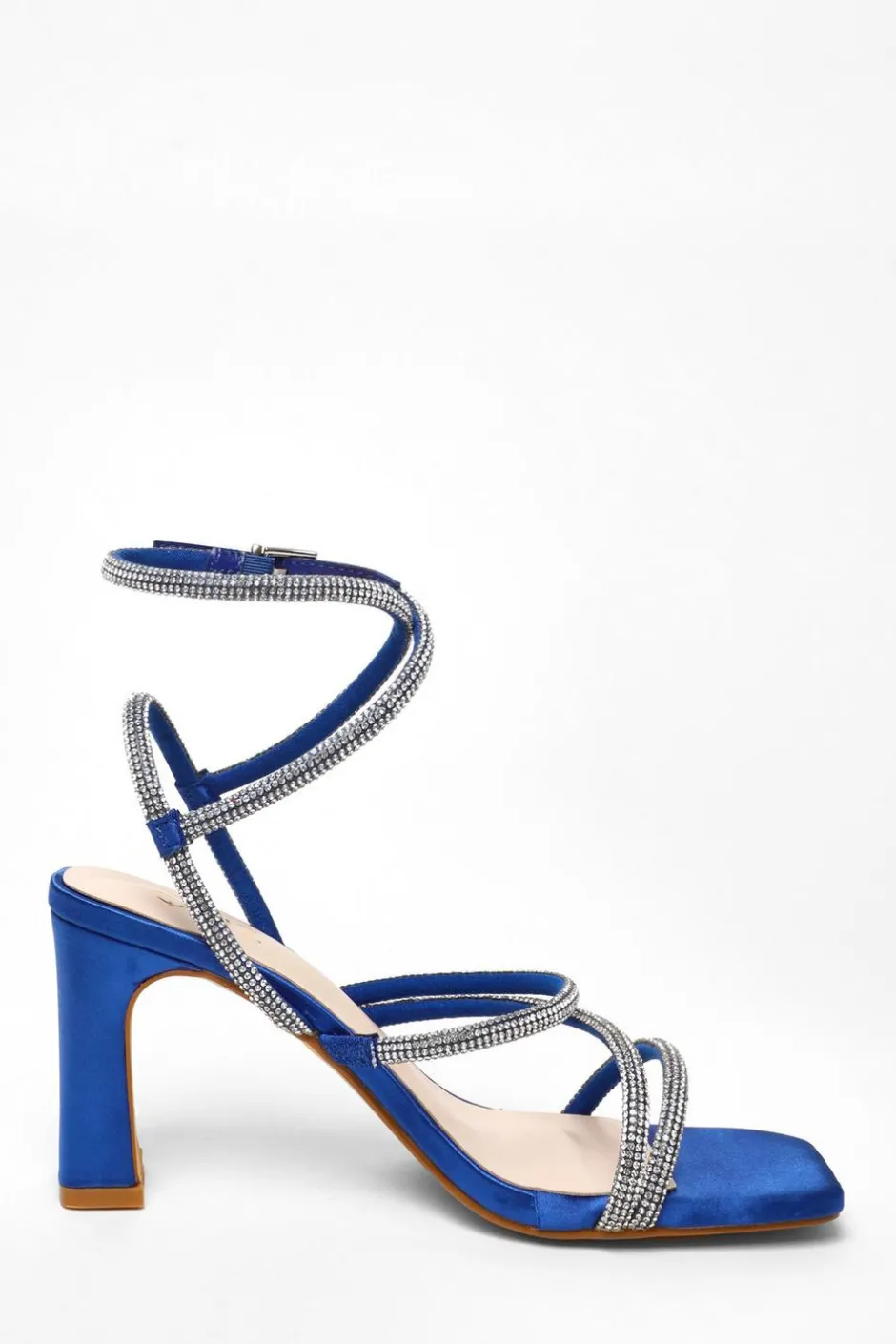 Quiz Diamante Strappy Block Heeled Sandals Royal Blue Online
