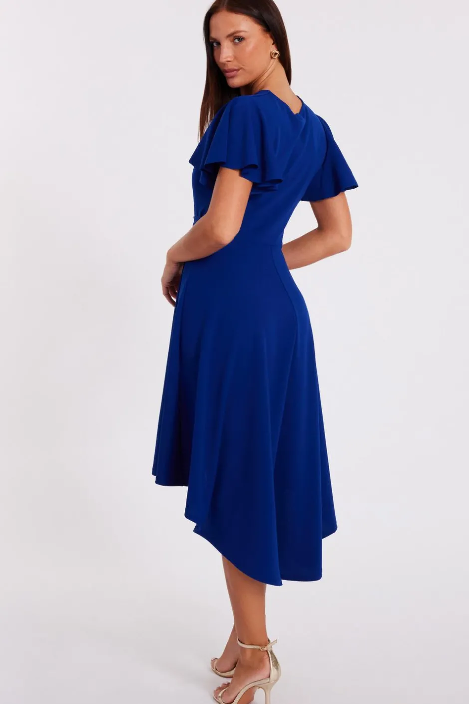 Quiz Dip Hem Midi Dress Royal Blue Clearance