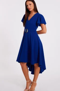 Quiz Dip Hem Midi Dress Royal Blue Clearance