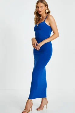 Quiz Royal Ruched Maxi Dress Blue Best