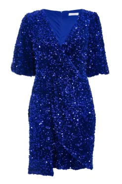 Quiz Royal Blue Sequin Wrap Mini Dress Discount