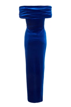 Quiz Royal Blue Velvet Bardot Maxi Dress Clearance