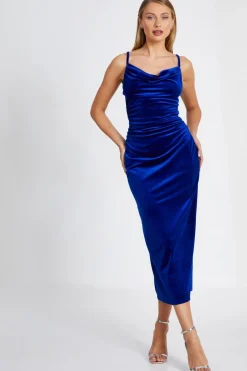 Quiz Royal Blue Velvet Midaxi Dress Sale