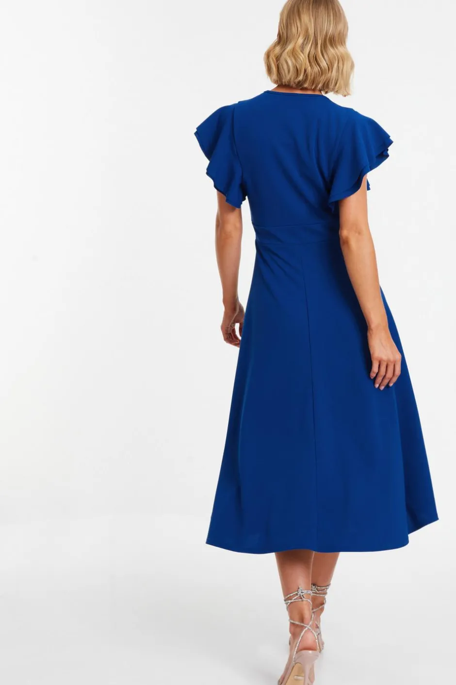 Quiz Royal Blue Wrap Frill Sleeve Midi Dress Outlet