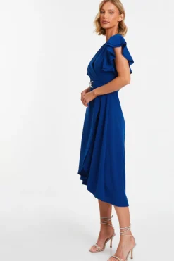 Quiz Royal Blue Wrap Frill Sleeve Midi Dress Outlet