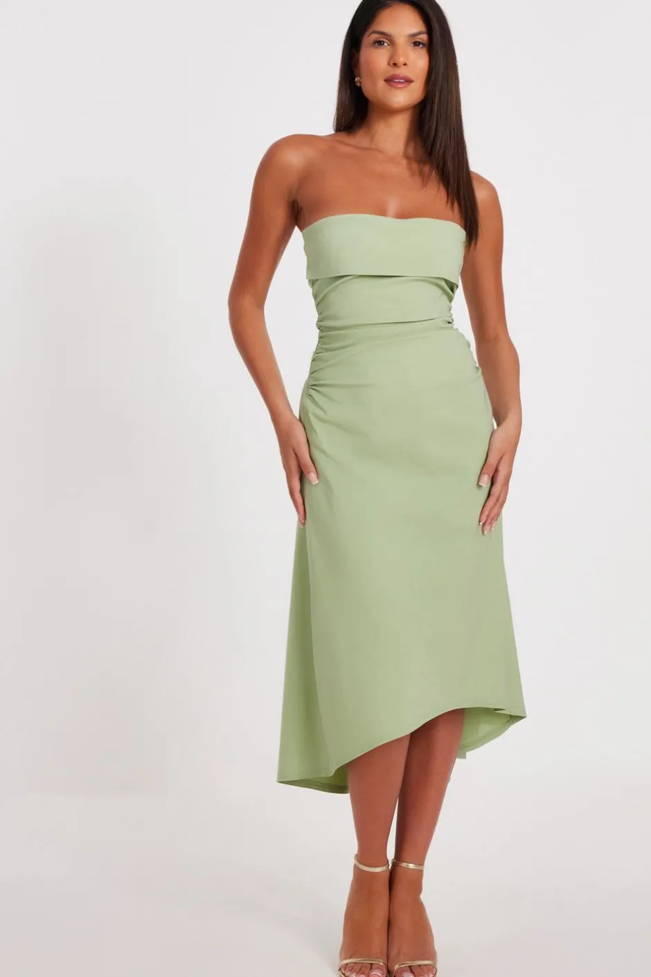 Quiz Bandeau Midi Dress Sage Clearance