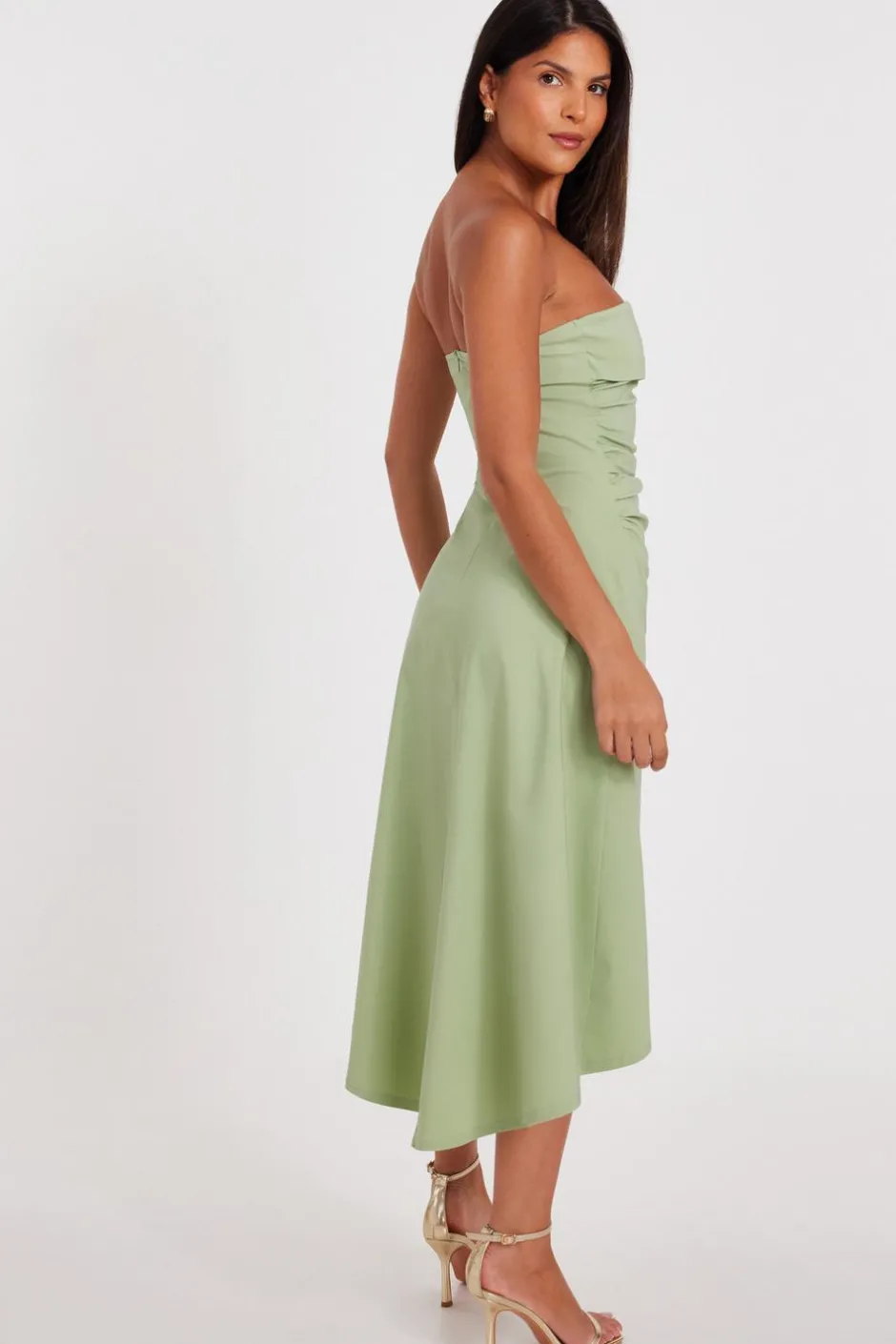 Quiz Bandeau Midi Dress Sage Clearance