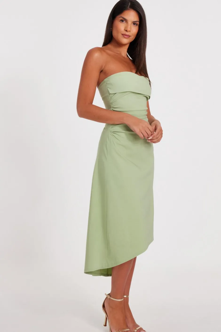 Quiz Bandeau Midi Dress Sage Clearance