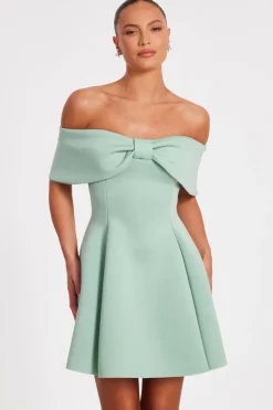 Quiz Bardot Bow Skater Dress Sage New