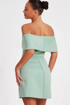 Quiz Bardot Bow Skater Dress Sage New