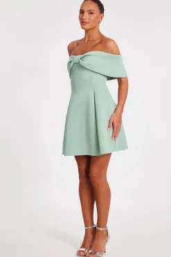 Quiz Bardot Bow Skater Dress Sage New