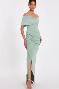 Quiz Bardot Wrap Maxi Dress Sage