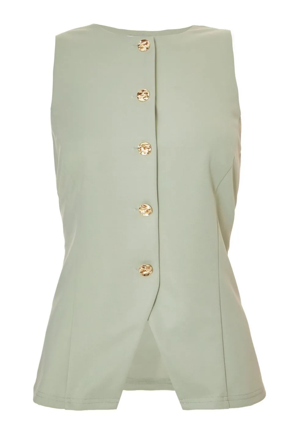 Quiz Button Front Waistcoat Sage