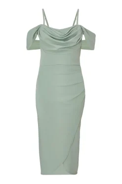 Quiz Cold Shoulder Midi Dress Sage Outlet