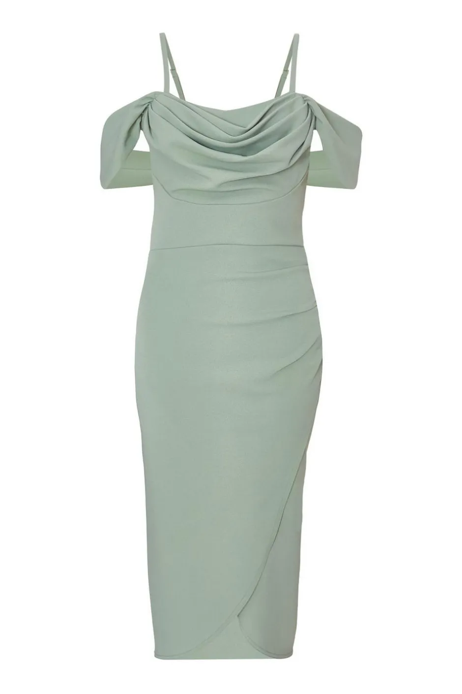 Quiz Cold Shoulder Midi Dress Sage Outlet