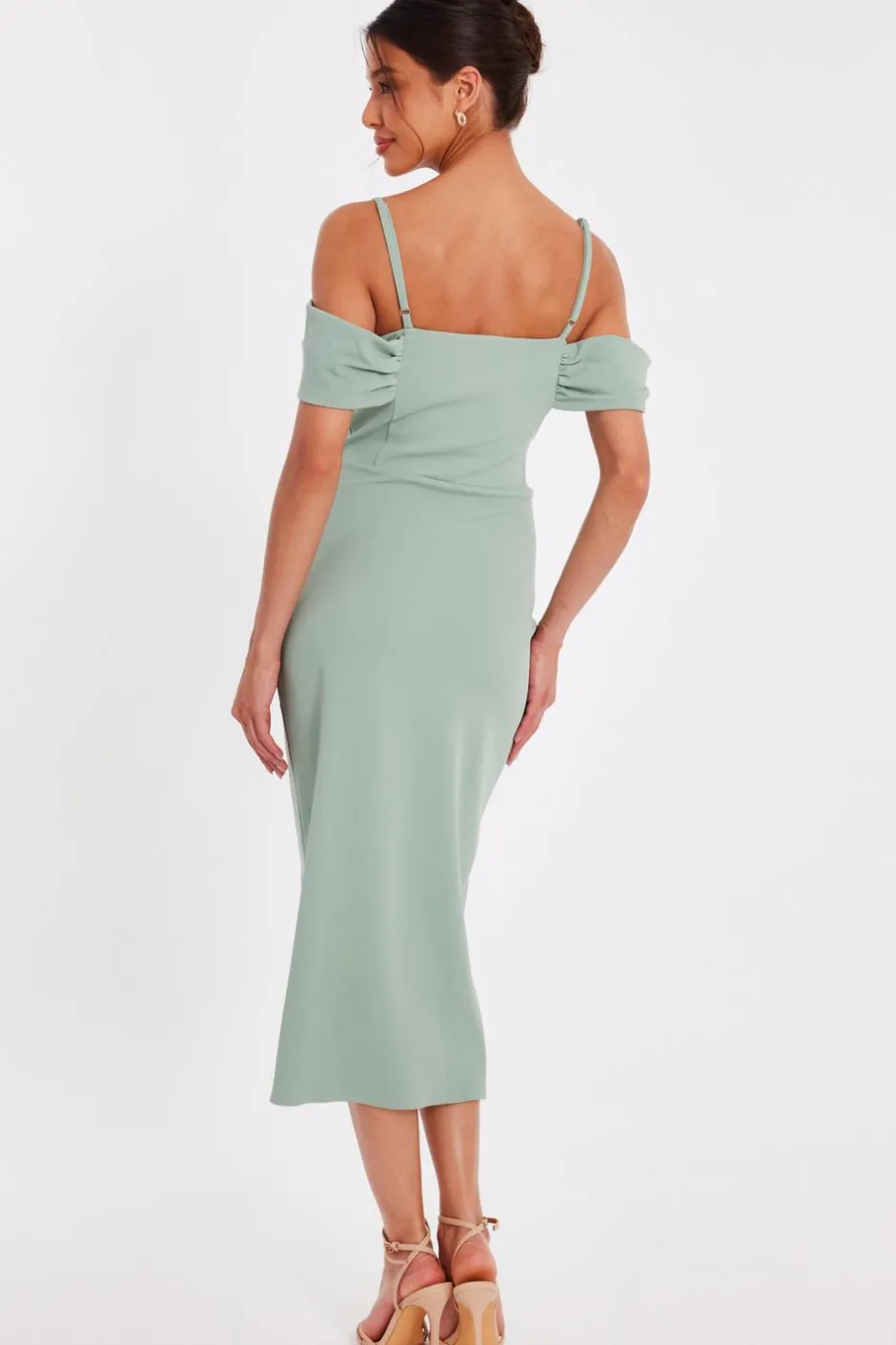 Quiz Cold Shoulder Midi Dress Sage Outlet