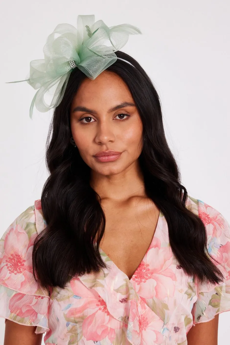 Quiz Diamante Bow Headband Fascinator Sage Outlet