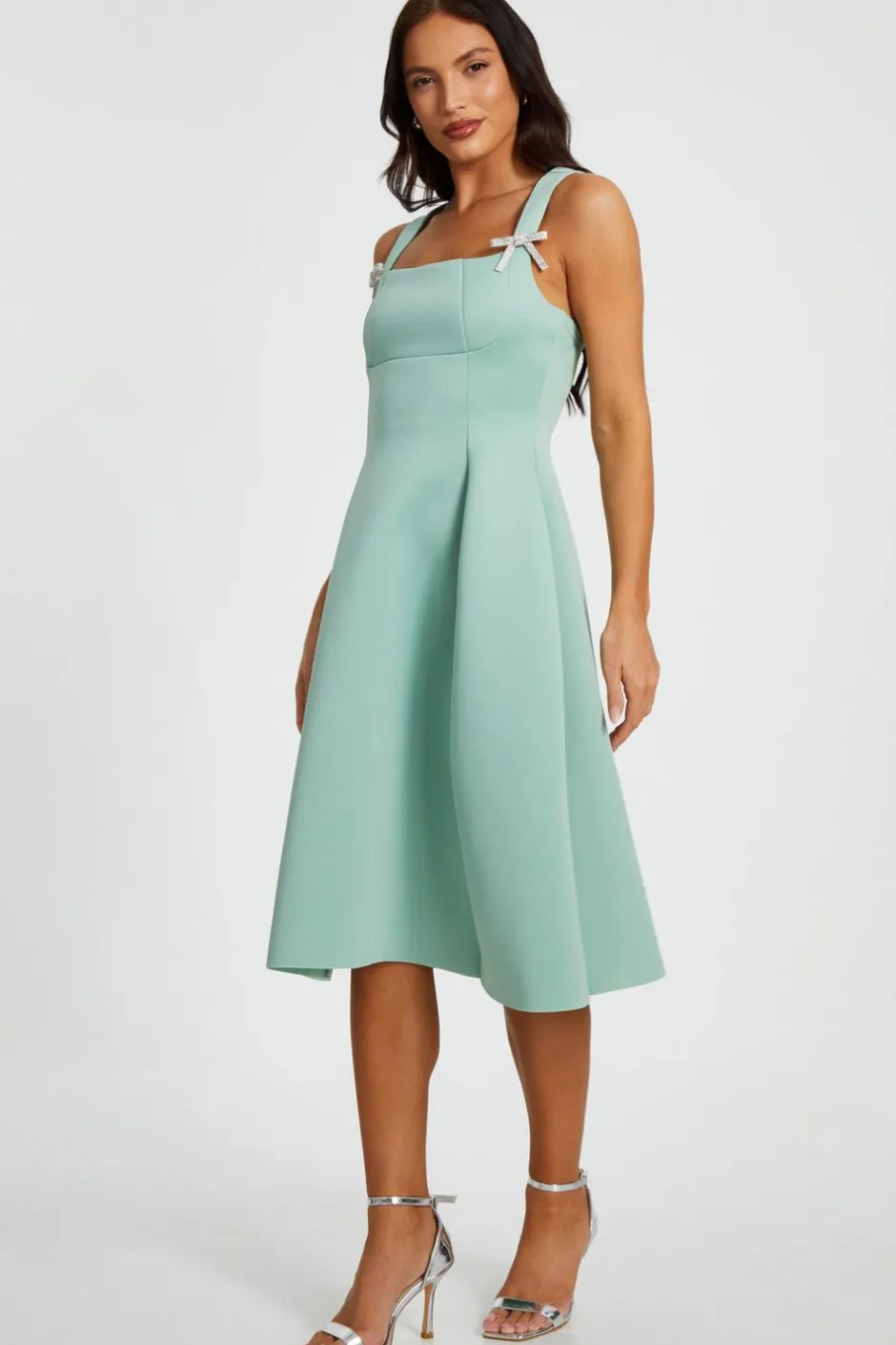 Quiz Sage Diamante Bow Midi Dress Best