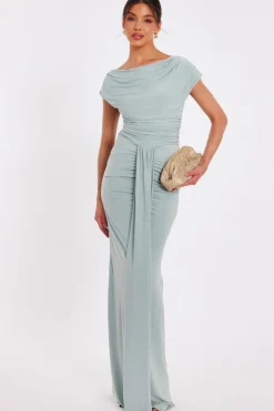 Quiz Drape Front Maxi Dress Sage Clearance