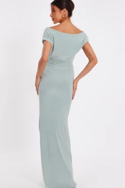 Quiz Drape Front Maxi Dress Sage Clearance