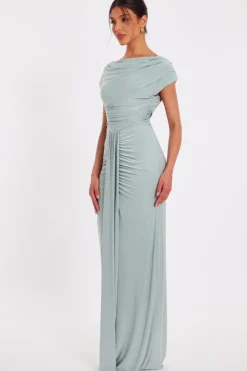 Quiz Drape Front Maxi Dress Sage Clearance
