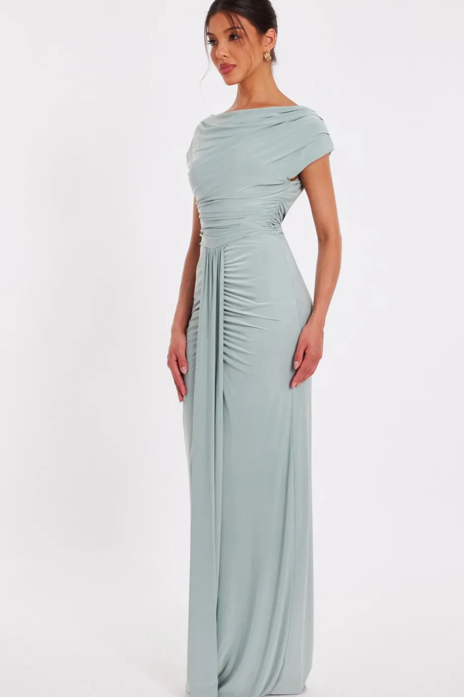 Quiz Drape Front Maxi Dress Sage Clearance