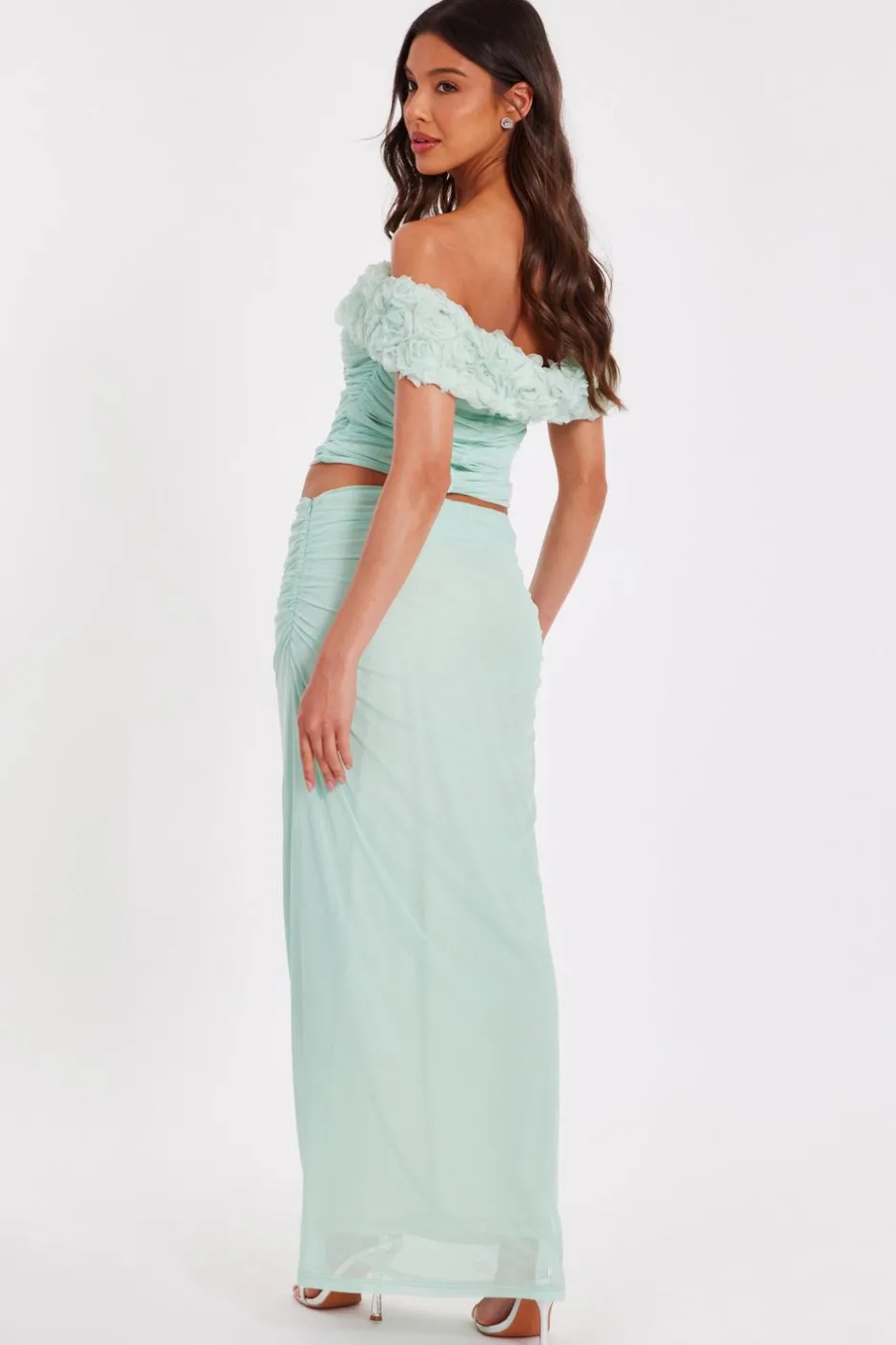 Quiz Floral Mesh Top Sage Clearance