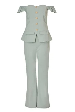 Quiz Frill Sleeve Jumpsuit Sage Discount