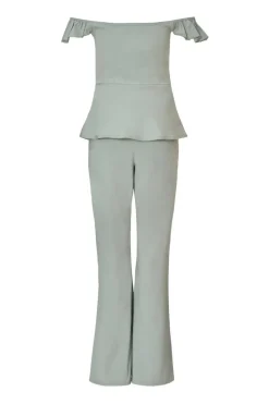 Quiz Frill Sleeve Jumpsuit Sage Discount