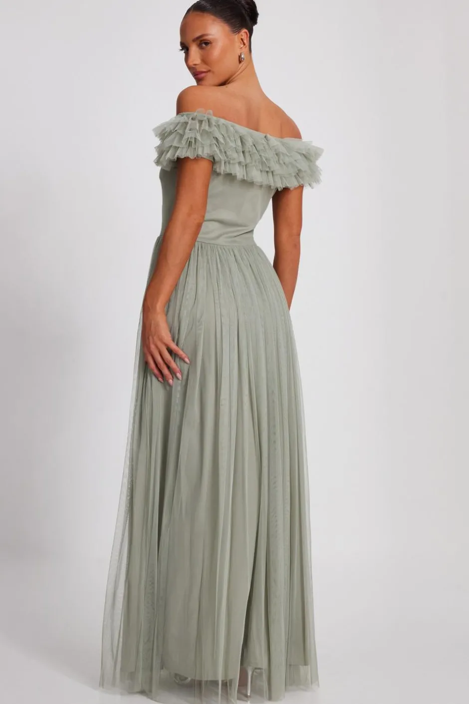 Quiz Sage Mesh Bardot Maxi Dress Discount