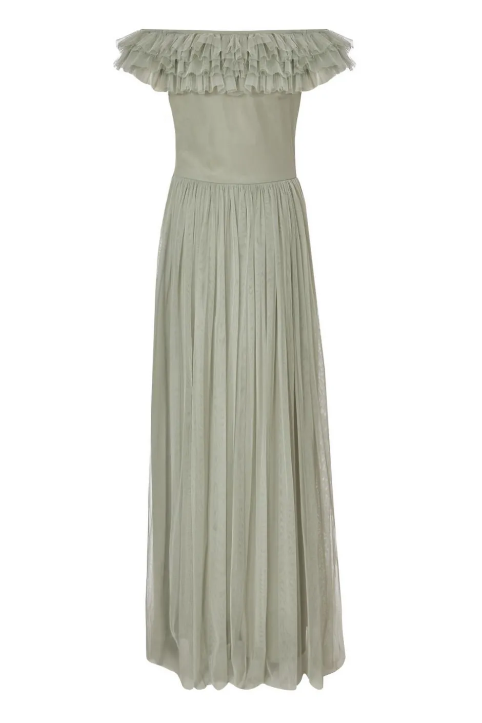 Quiz Sage Mesh Bardot Maxi Dress Discount