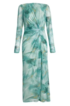 Quiz Sage Printed Diamante Midaxi Dress Clearance