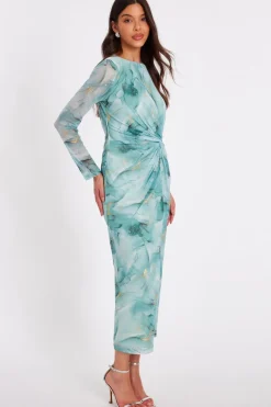 Quiz Sage Printed Diamante Midaxi Dress Clearance