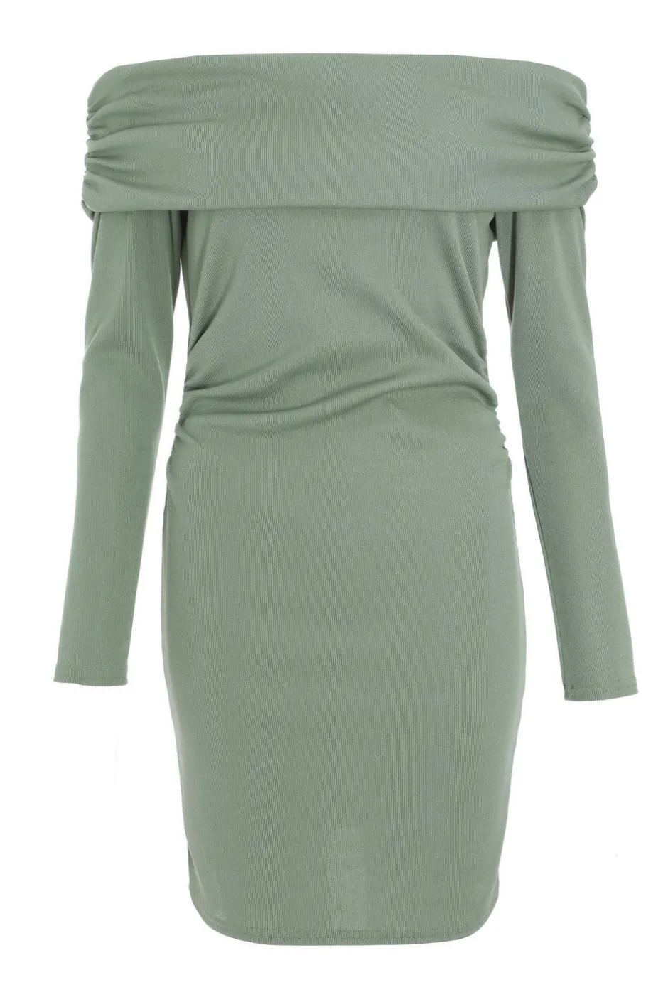 Quiz Sage Ribbed Bardot Mini Ruched Dress Online