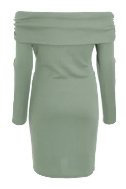 Quiz Sage Ribbed Bardot Mini Ruched Dress Online