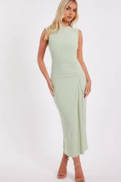 Quiz Ruched Bodycon Midaxi Dress Sage Best
