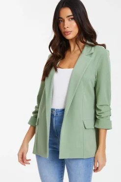 Quiz Ruched Sleeve Blazer Sage Clearance