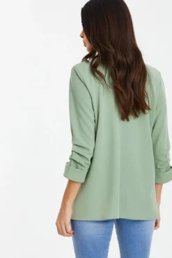 Quiz Ruched Sleeve Blazer Sage Clearance
