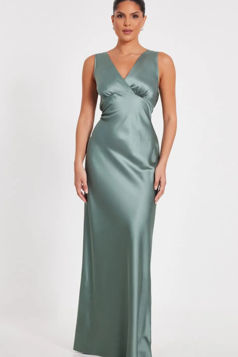 Quiz Satin Cowl Back Maxi Dress Sage Online