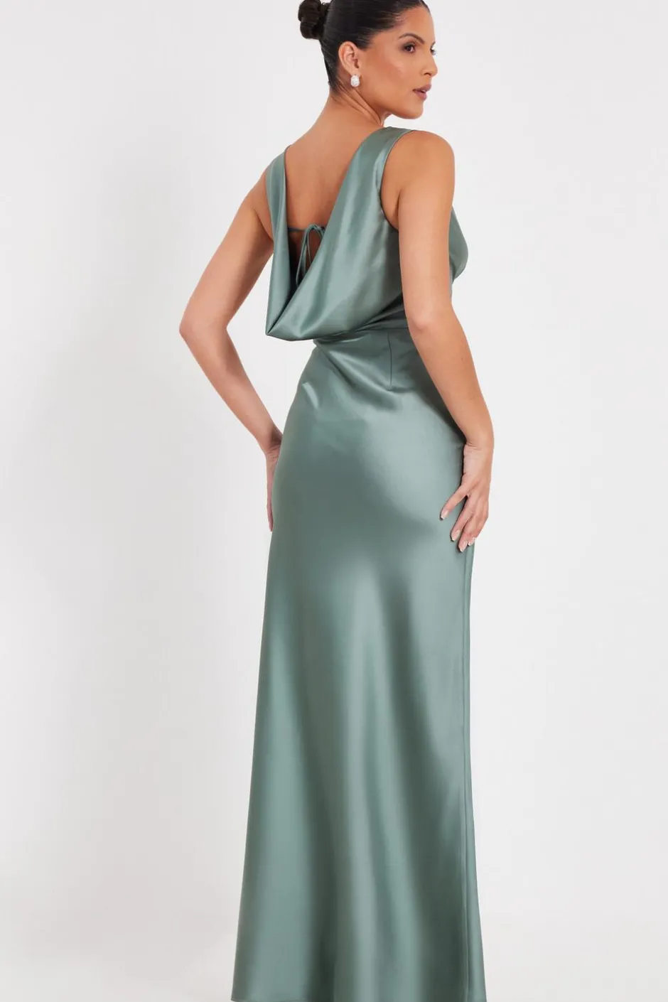 Quiz Satin Cowl Back Maxi Dress Sage Online